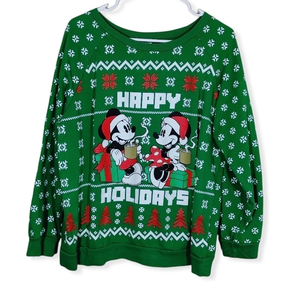 Disney Green Mickey & Minnie Holiday Sweatshirt XXL